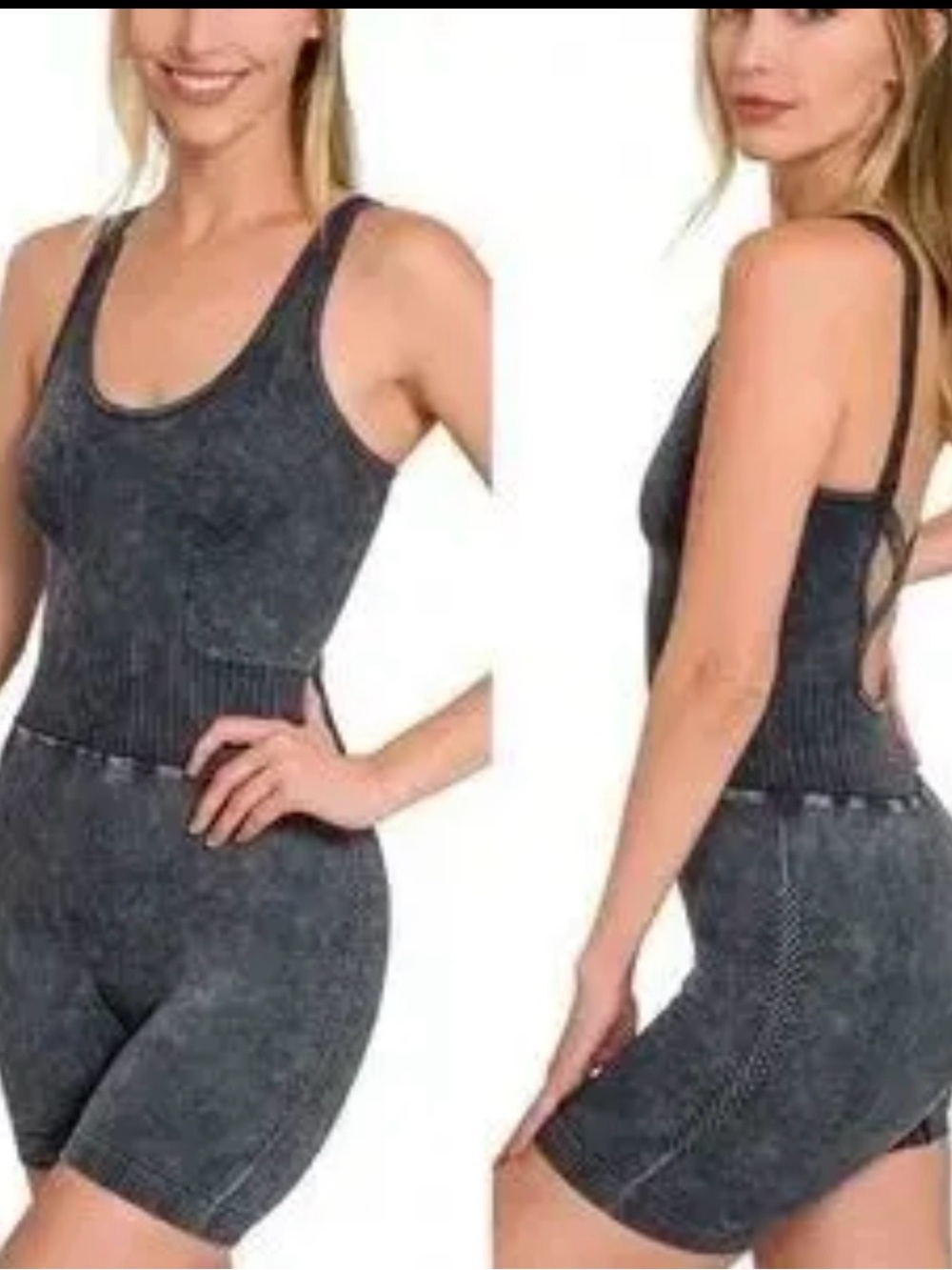 Zenana Charcoal Gray Ribbed Sleeveless Romper‎